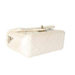 Pre Owned Chanel White Iridescent Lambskin Mini Rectangular Flap Bag