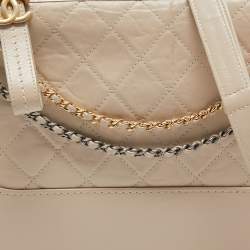Pre Owned Chanel Beige Quilted Leather Large Gabrielle Hobo 