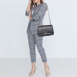 Pre Owned Chanel Black Quilted Leather Maxi Classic Double Flap Bag