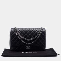 Pre Owned Chanel Black Quilted Leather Maxi Classic Double Flap Bag