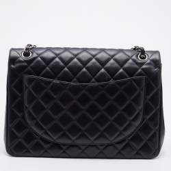 Pre Owned Chanel Black Quilted Leather Maxi Classic Double Flap Bag