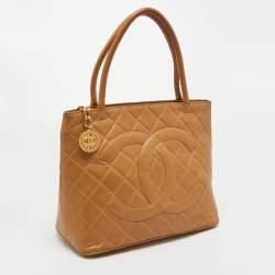 Pre Owned Chanel Beige Quilted Leather Vintage Medallion Tote