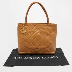 Pre Owned Chanel Beige Quilted Leather Vintage Medallion Tote