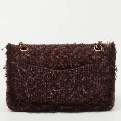 Pre Owned Chanel Burgundy Tweed Medium Classic Double Flap Bag