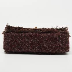 Pre Owned Chanel Burgundy Tweed Medium Classic Double Flap Bag