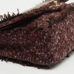 Pre Owned Chanel Burgundy Tweed Medium Classic Double Flap Bag