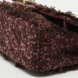 Pre Owned Chanel Burgundy Tweed Medium Classic Double Flap Bag