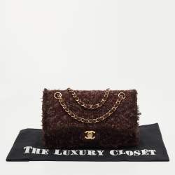 Pre Owned Chanel Burgundy Tweed Medium Classic Double Flap Bag