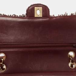 Pre Owned Chanel Burgundy Tweed Medium Classic Double Flap Bag