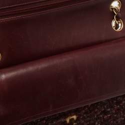 Pre Owned Chanel Burgundy Tweed Medium Classic Double Flap Bag