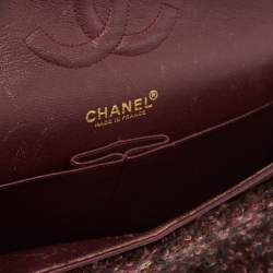 Pre Owned Chanel Burgundy Tweed Medium Classic Double Flap Bag