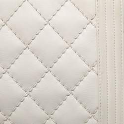 Pre Owned Chanel White Quilted Leather Large Wild Stitch Boy Bag