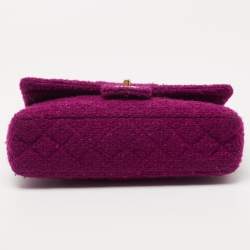 Pre Owned Chanel Magenta Quilted Tweed Medium Classic Double Flap Bag