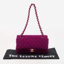 Pre Owned Chanel Magenta Quilted Tweed Medium Classic Double Flap Bag
