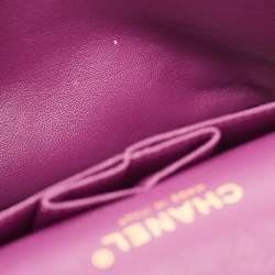 Pre Owned Chanel Magenta Quilted Tweed Medium Classic Double Flap Bag