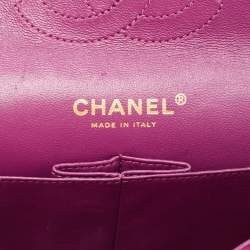 Pre Owned Chanel Magenta Quilted Tweed Medium Classic Double Flap Bag