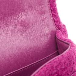 Pre Owned Chanel Magenta Quilted Tweed Medium Classic Double Flap Bag