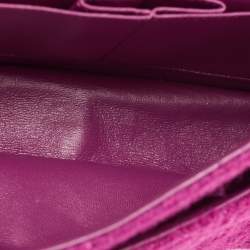 Pre Owned Chanel Magenta Quilted Tweed Medium Classic Double Flap Bag