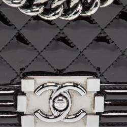 Pre Owned Chanel Plum Quilted Patent Leather Small Boy Flap Bag