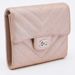 Chanel Metallic Iridescent Caviar Chevron Quilted Leather CC Compact Wallet