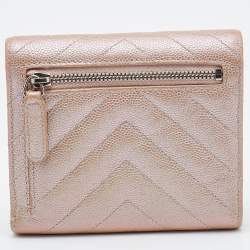 Chanel Metallic Iridescent Caviar Chevron Quilted Leather CC Compact Wallet