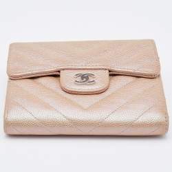 Chanel Metallic Iridescent Caviar Chevron Quilted Leather CC Compact Wallet
