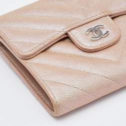 Chanel Metallic Iridescent Caviar Chevron Quilted Leather CC Compact Wallet