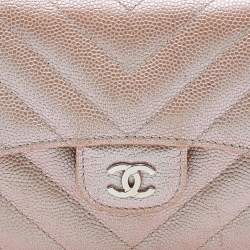 Chanel Metallic Iridescent Caviar Chevron Quilted Leather CC Compact Wallet