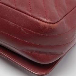 Pre Owned Chanel Burgundy Chevron Leather Medium Statement Flap Bag
