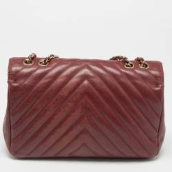 Pre Owned Chanel Burgundy Chevron Leather Medium Statement Flap Bag