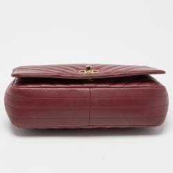 Pre Owned Chanel Burgundy Chevron Leather Medium Statement Flap Bag