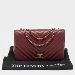 Pre Owned Chanel Burgundy Chevron Leather Medium Statement Flap Bag