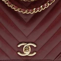 Pre Owned Chanel Burgundy Chevron Leather Medium Statement Flap Bag