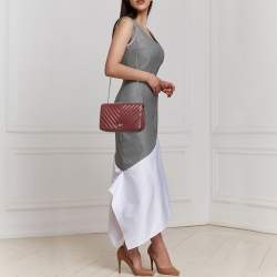 Pre Owned Chanel Burgundy Chevron Leather Medium Statement Flap Bag