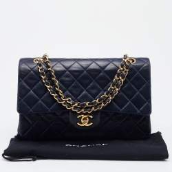 Pre Owned Chanel Navy Blue Quilted Leather Medium Classic Double Flap Bag