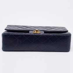 Pre Owned Chanel Navy Blue Quilted Leather Medium Classic Double Flap Bag