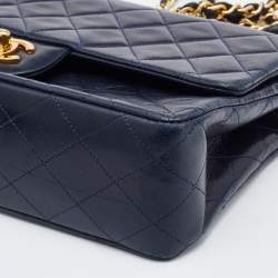 Pre Owned Chanel Navy Blue Quilted Leather Medium Classic Double Flap Bag