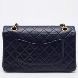 Pre Owned Chanel Navy Blue Quilted Leather Medium Classic Double Flap Bag