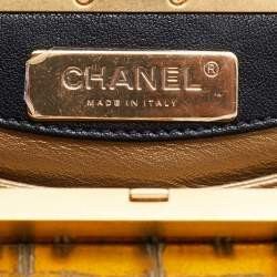 Pre Owned Chanel Black/Metallic Leather and Croc Embossed Small Kiss-lock Bag