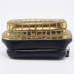 Pre Owned Chanel Black/Metallic Leather and Croc Embossed Small Kiss-lock Bag