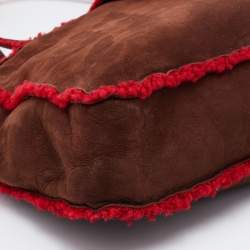 Pre Owned Chanel Brown/Red Suede and Wool CC Vintage Flap Bag