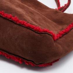 Pre Owned Chanel Brown/Red Suede and Wool CC Vintage Flap Bag