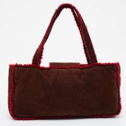 Pre Owned Chanel Brown/Red Suede and Wool CC Vintage Flap Bag