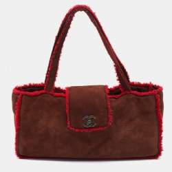 Chanel Brown/Red Suede and Wool CC Vintage Flap Bag Chanel