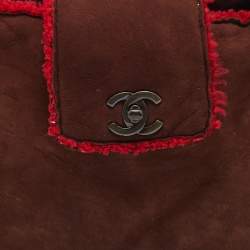 Pre Owned Chanel Brown/Red Suede and Wool CC Vintage Flap Bag