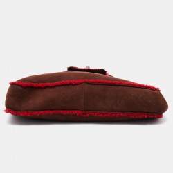 Pre Owned Chanel Brown/Red Suede and Wool CC Vintage Flap Bag