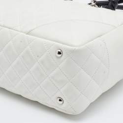 Pre Owned Chanel White Quilted Leather and Python Embossed CC Ligne Cambon Bag