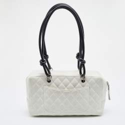 Pre Owned Chanel White Quilted Leather and Python Embossed CC Ligne Cambon Bag