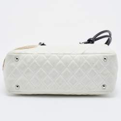 Pre Owned Chanel White Quilted Leather and Python Embossed CC Ligne Cambon Bag