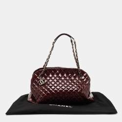 Pre Owned Chanel Burgundy Quilted Patent Leather Large Just Mademoiselle Bowler Bag